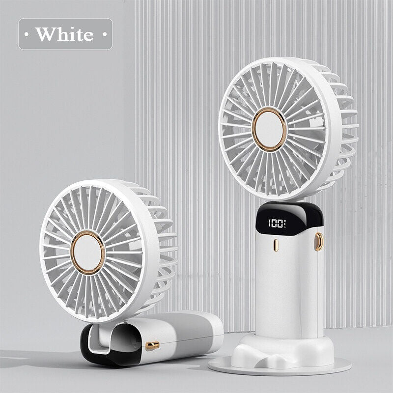 Digital Display Portable Mini Fan �5-in-1 Multipurpose USB-C Rechargeable Handheld Fan - With Cable (Random Color)