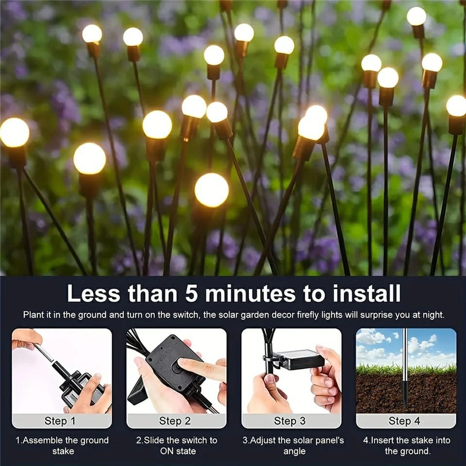 Garden Lights �New Upgraded Solar Powered Firefly Lights, Outdoor Waterproof Vibrant Decorative Lighting for Home & Garden (Warm Light)