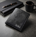 Black Cuikca Textured Leather Bifold Wallet