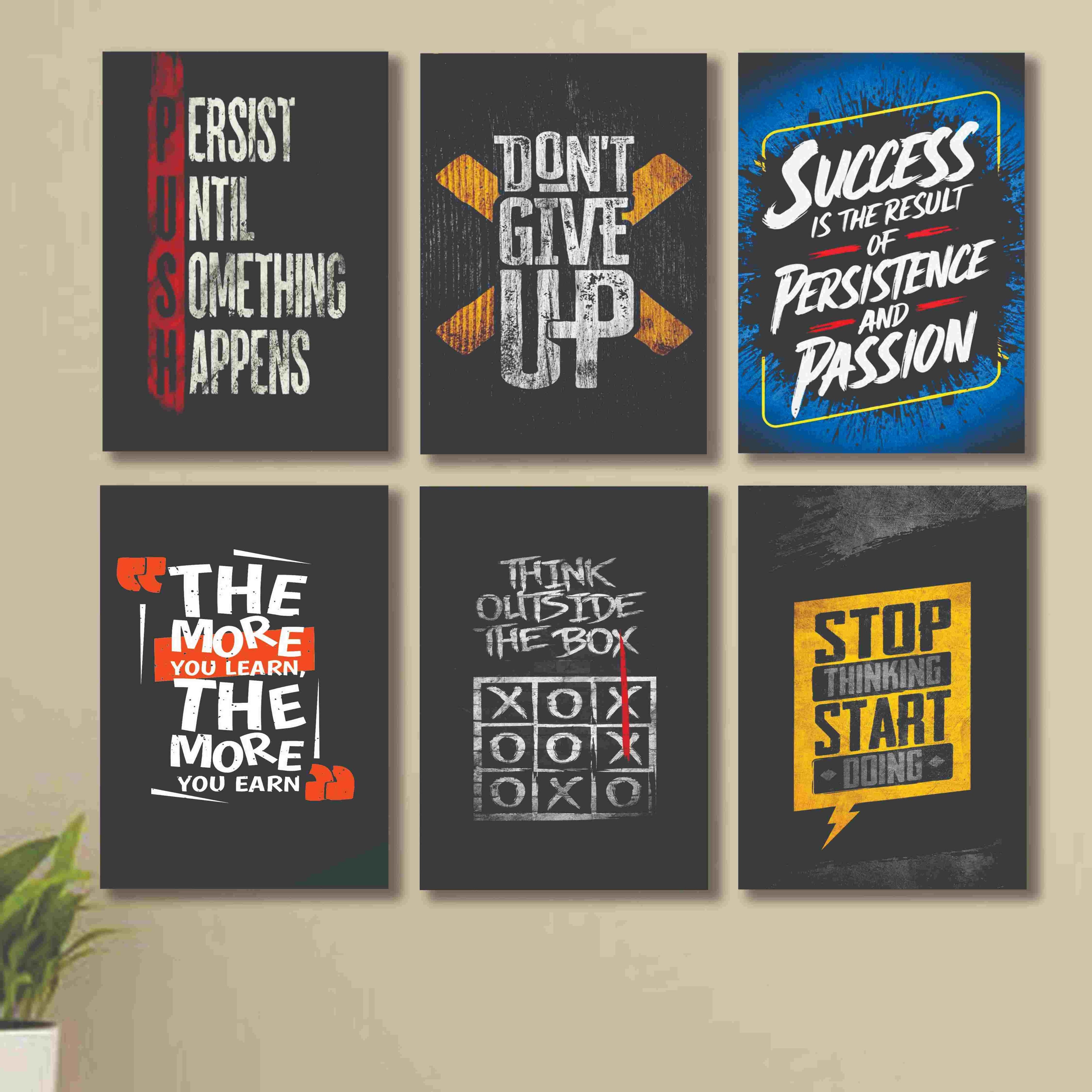 set of 6 Motivational sticky canvas frames for wall decore / sticky phototiles
