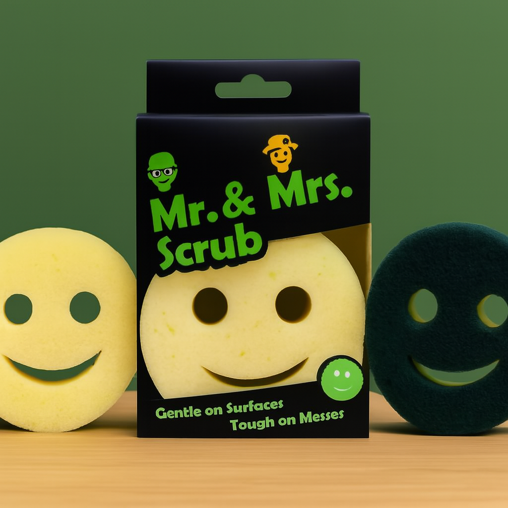 Smiley Face Scrub Sponge �Mr. & Mrs. Scrub | Gentle on Surfaces, Tough on Messes