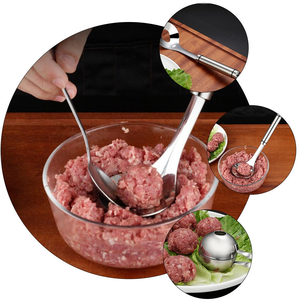 Meatball Spoon | Stainless Steel Scoop Ball Maker | Non-Stick Meatball Baller with Long Handle