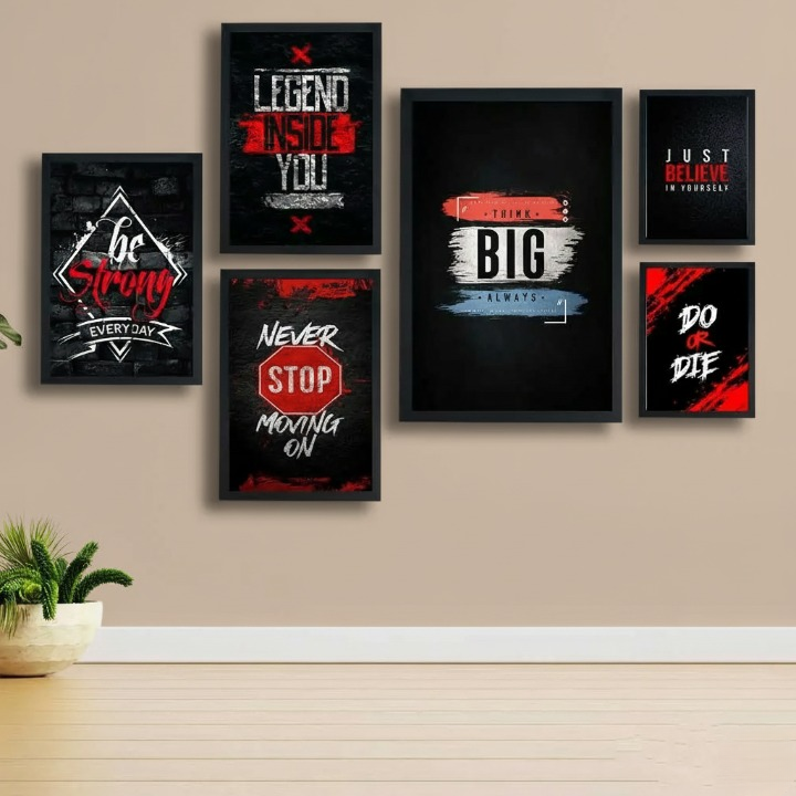 Motivational Wooden Wall Art Frame Set �6 Pcs Inspirational Quotes | Be Strong, Think Big, Never Stop, Do or Die | Premium Quality Wooden Frames for Home & Office