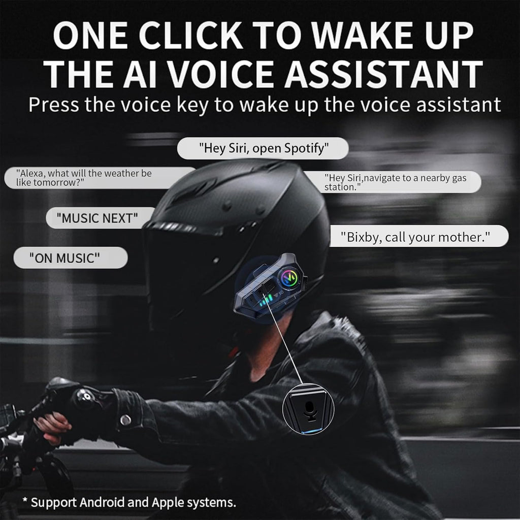 Motorcycle Helmet Bluetooth Headset Bluetooth 5.3 Smart Noise Reduction IPX6 Waterproof HiFi Headphones ~ Rechargeable