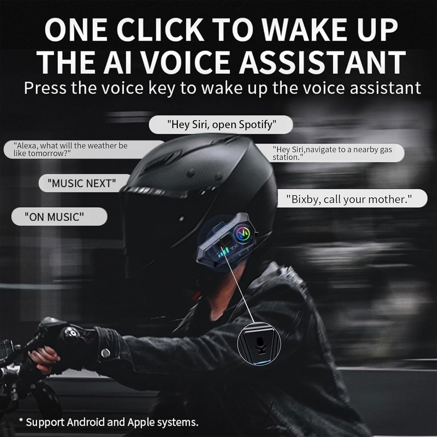 Motorcycle Helmet Bluetooth Headset Bluetooth 5.3 Smart Noise Reduction IPX6 Waterproof HiFi Headphones ~ Rechargeable