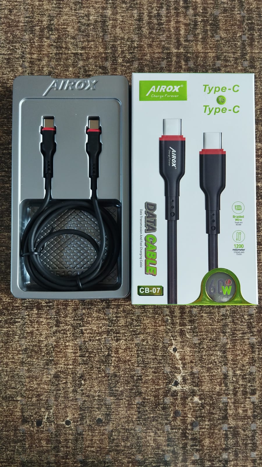 Airox USB Type-C to Type-C 60W Fast Charging Data Cable �Black