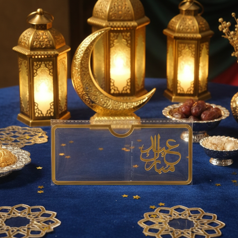 Acrylic Transparent EID Mubarak Eidi Envelope �Elegant Eid Money Holder & Festive Decoration