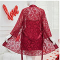 Soft Lace Robe & Silk Inner �2 Piece Transparent Net Gown Set | Free Size (Fits Up to 38�Chest) | DC-2052 - Maroon
