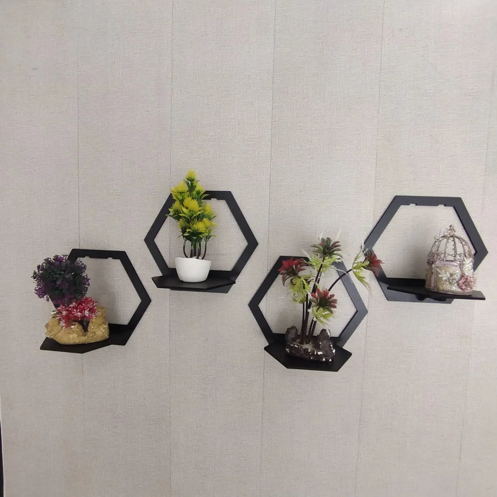 Hexagon Shape 3D Wooden Wall Shelf – photo 1