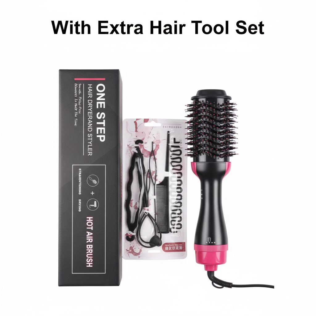 One Step Hair Dryer And Styler Hot Air Brush With Extra Hair Tool Set �Professional Volumizer, Straightener, Curler, And Dryer In One