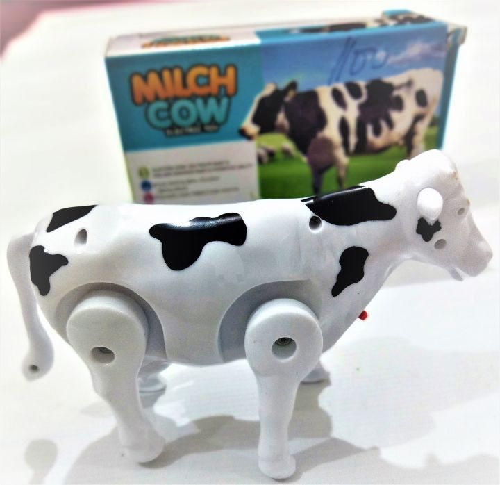 Funny Walking Musical Milch Cow Toy for Kids �Black &amp; White Electric Animal with Lights, Sound &amp; Moving Tail