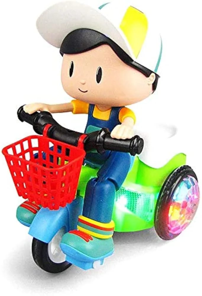 Musical Stunt Tricycle Toy Bike for Kids with 360? Rotation, 3D Flashing Lights, Music & Bump and Go Action