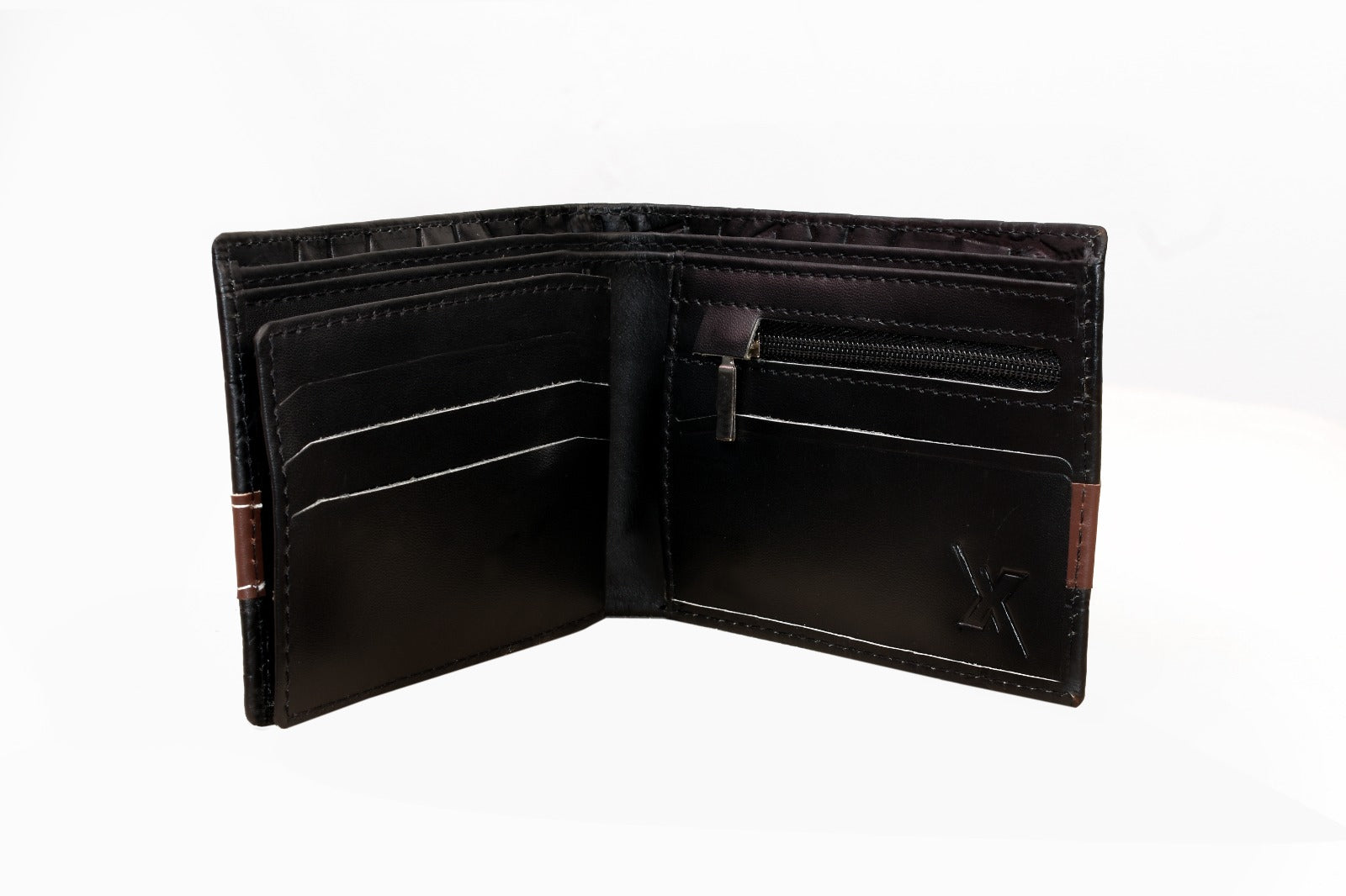 Men? Croc-Texture Cow Leather Wallet �Black with Maroon Strip | Stylish Bifold Slim Wallet