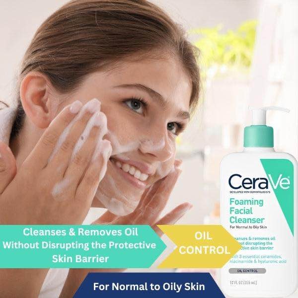 CeraVe Foaming Facial Cleanser for Normal to Oily Skin �Oil Control with Ceramides, Niacinamide & Hyaluronic Acid, 237ml
