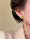 AWT-118 Korean Leaf Sparkling Pearl Earrings � | Elegant Leaf Design With Premium Pearls, Perfect for Daily Wear, Parties & Special Occasions red