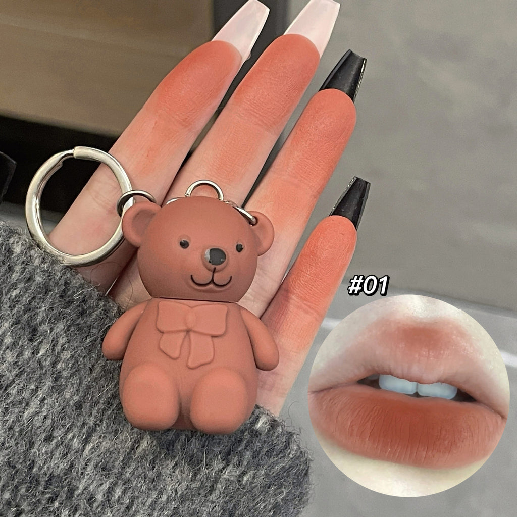 6-Piece Cute Bear Keychain Liquid Lipstick Set �Mist Matte Velvet Finish, Moisturizing Lip Stain, Waterproof &amp; Long-Lasting Lip Gloss (6 Colors)