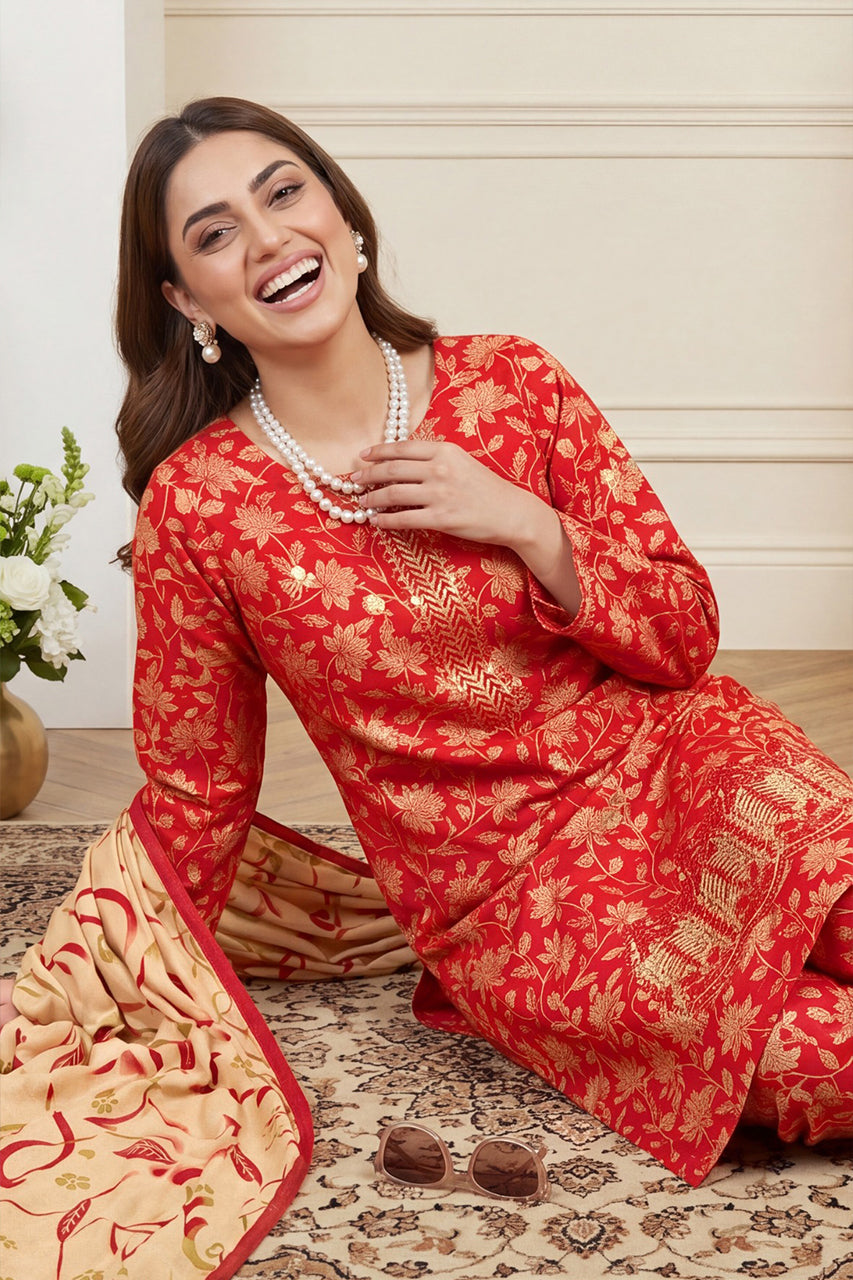 Aneela? Premium Embroidered Lawn 3PC Unstitched Suit with Printed Dupatta