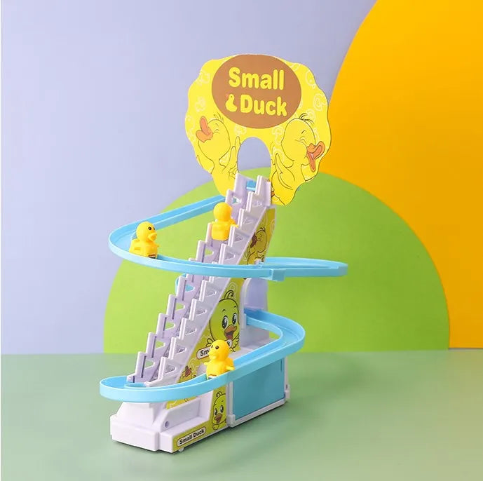 Small Duck Climbing Stairs Toy DIY Racing Track Toy Music Duck Roller Coaster(random color)