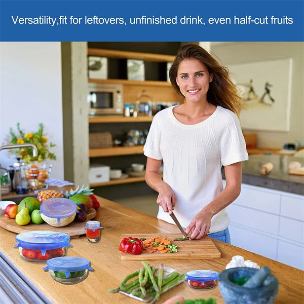 6Pcs Kitchen Reusable Silicone Seal Lid, Universal Silicone Stretch Lids for Food Preservation, Vacuum Food Storage, Bowl Cover and Cookware Cover for Kitchen and Home