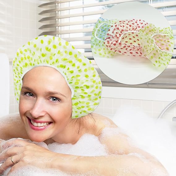(pack of 6) Shower Caps Waterproof Shower Cap for Women Reusable Shower Hat Bath Caps with Elastic Band, Large Plastic Long Hair Environmental Protection Hats for Ladies Girls Kids Spa Salon