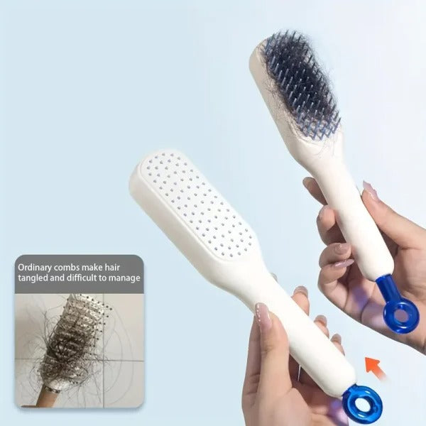 Self Cleaning Magic Hair Brush, One-click Cleaning Telescopic Hair Comb �(Random Color) ( Without Box )