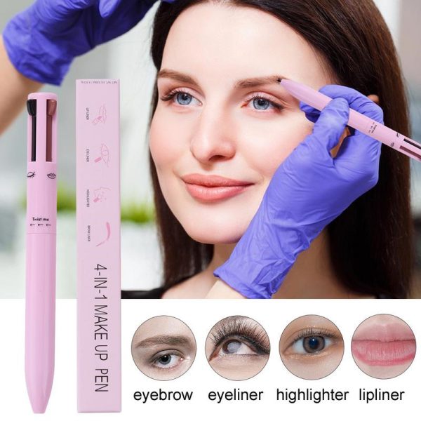 Multi-effect 4 In 1 Eyeliner Eyebrow Pencil Contour Pen Long Lasting Waterproof  for girls, eyeliner lipstick highlighter brow liner all in one (Random Color)