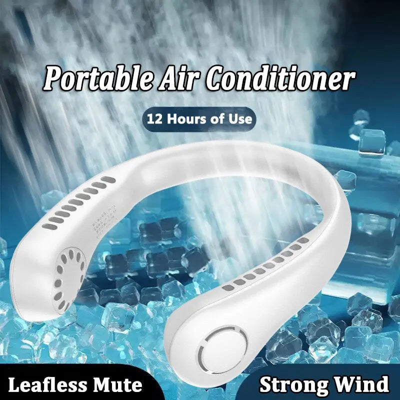 X5 Leafless Hanging Neck Fan with Adjustable Neck Band - Portable Rechargeable Neck Fan - Neck Fan For Summer (Random Color)