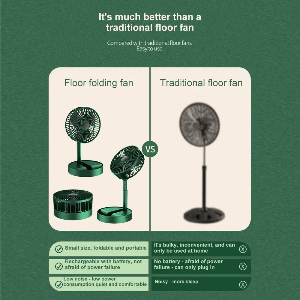 Rechargeable - Portable Telescopic Folding Fan | USB Foldable | Table Desk Fan | Telescopic Design Floor | 3 Speeds Adjustable height Fan (Random color)