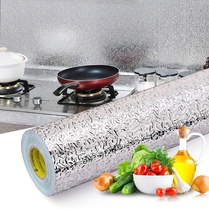 Self-Adhesive Kitchen Oil-Proof Sticker Roll | Waterproof Aluminium Foil Sheet | DIY Wallpaper 45?150cm