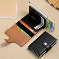 Slim Metallic Pop-Up Card Holder �Minimalist RFID Blocking Wallet with Leather Wrap (Black)