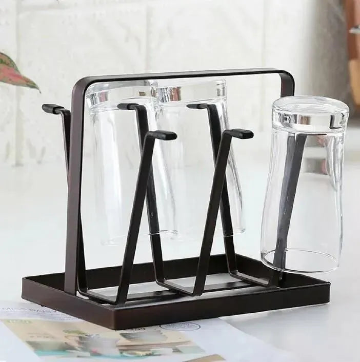 Black Metal Glass Holder for Kitchen & Office