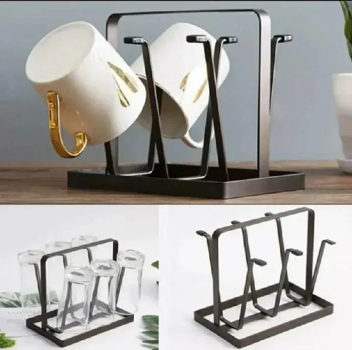 Black Metal Glass Holder for Kitchen & Office