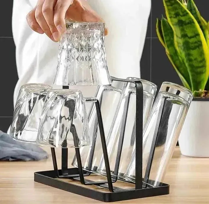 Black Metal Glass Holder for Kitchen & Office