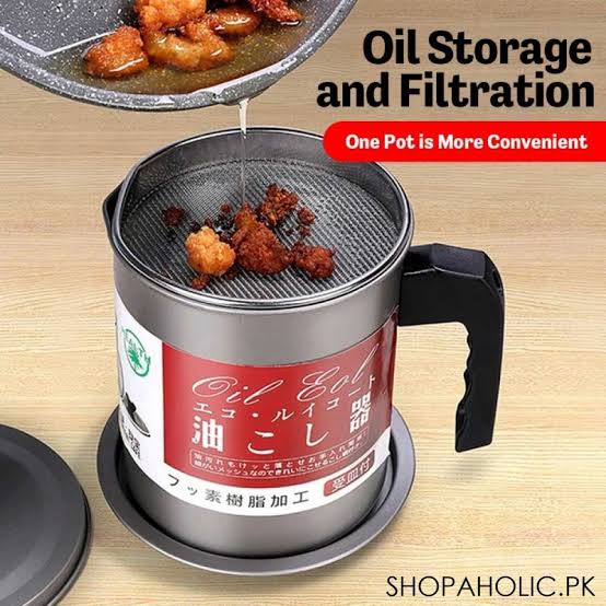 High Quality 1.4L Fryer Oil Filter Pot �Carbon Steel Oil Can with Stainless Steel Strainer Kitchen Storage Jug (Without Box)