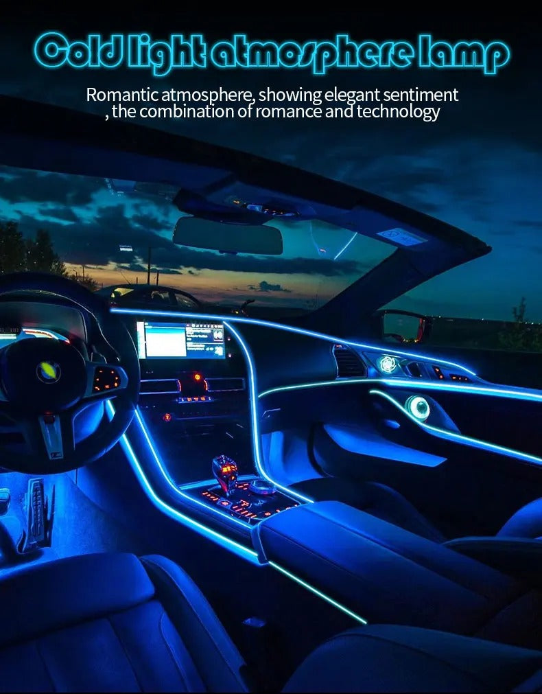 Flexible EL Wire LED Strip Car Interior Ambient Light �Ice Blue Cigarette Lighter Powered wire Strip 2 Meters