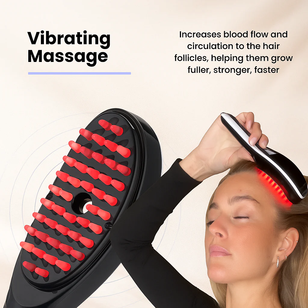 Electric Massage Comb �Blue & Red Light Therapy, Vibration Brush, Spray & Negative Ion Scalp Massager (Rechargeable)