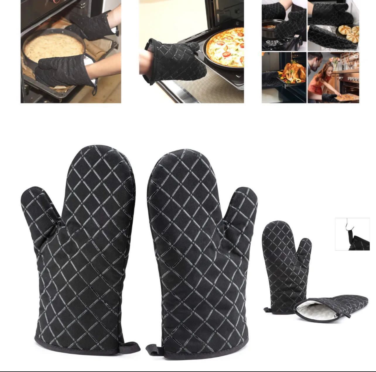 Premium Heat Resistant Oven Mitts 2Pcs Extra Long Kitchen Gloves For Baking Cooking BBQ And Grilling Durable Cotton (Random Colour And Design )