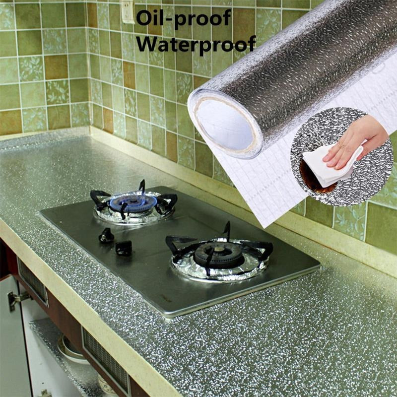 Self-Adhesive Kitchen Oil-Proof Sticker Roll | Waterproof Aluminium Foil Sheet | DIY Wallpaper 45?150cm