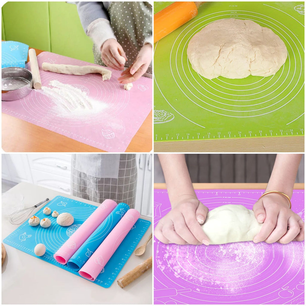 Silicone Baking Roti Mat With Measurements �Heat Resistant Non-Stick Flour Rolling & Kneading Dough Pad | Size 50x40 (Random Color)