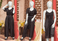 3 Pcs Premium Silk Nightwear Set With Lace | Satin Camisole & Shorts Sleepwear Free Size -  SKU R-007 Black