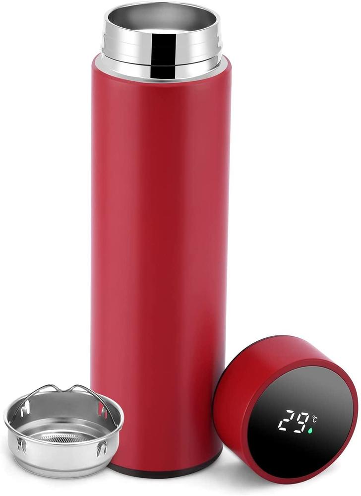 Digital Thermos Bottle Red Stainless Steel 500ml