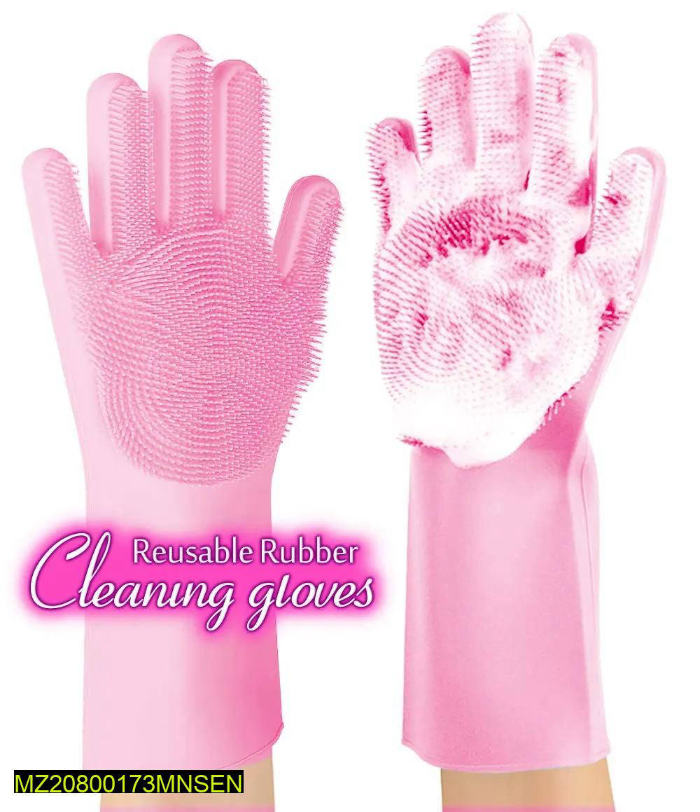 Reusable Silicone Cleaning Gloves Pink Bristles