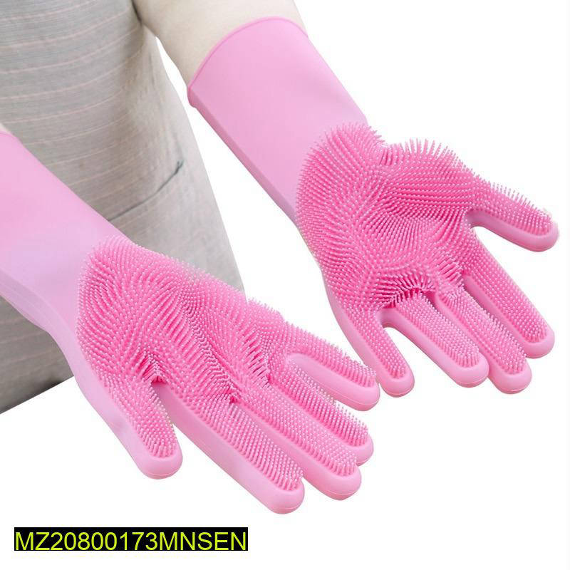Reusable Silicone Cleaning Gloves Pink Bristles