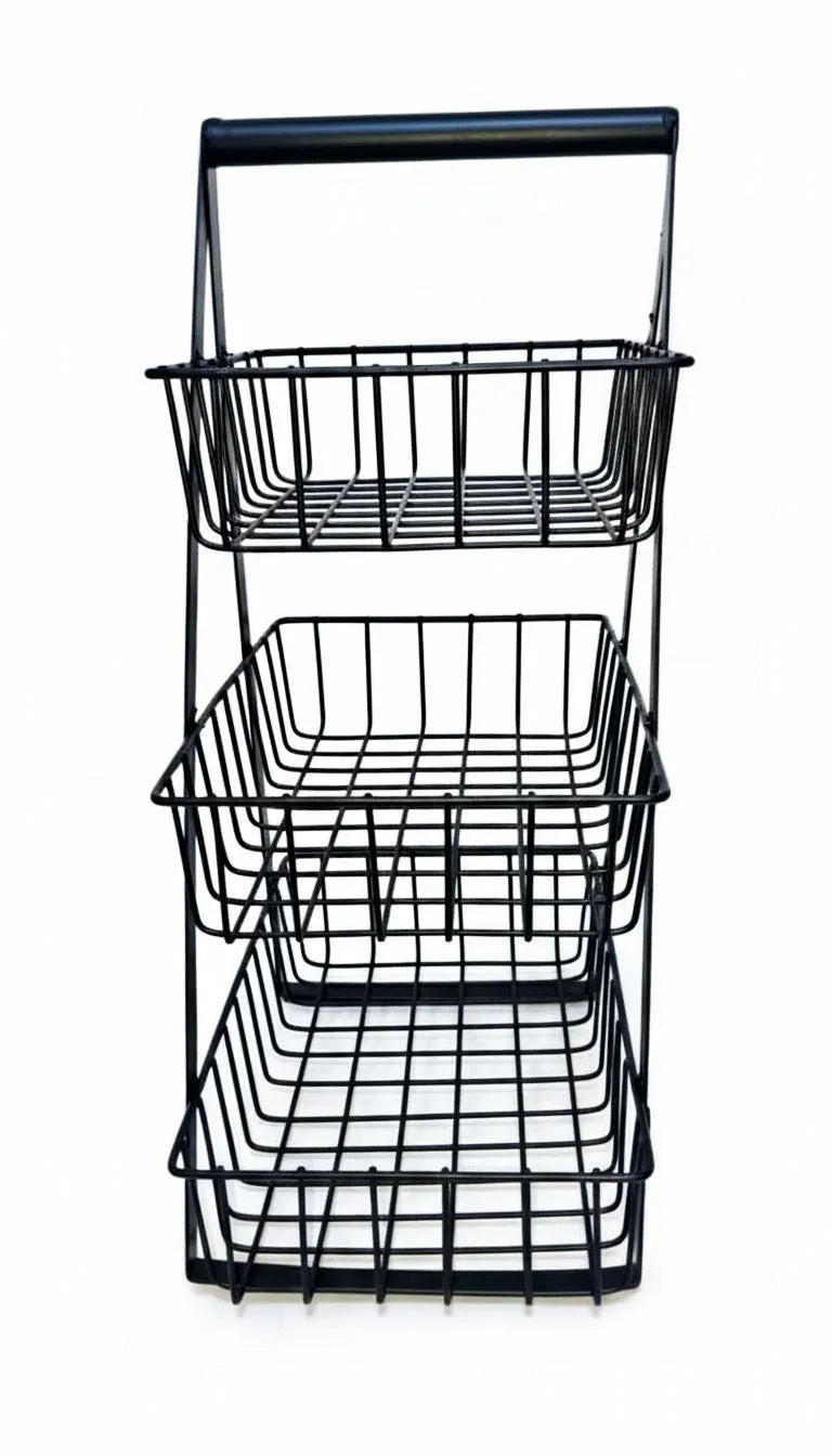 Black 3-Tier Detachable Fruit Basket for Kitchen Storage