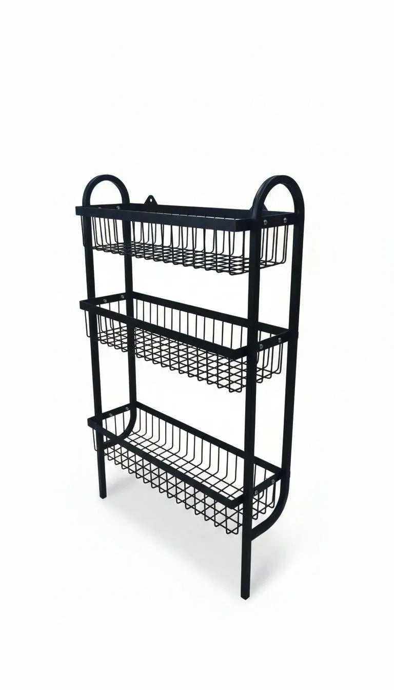Wall Mounted Spice Rack Black Stainless Steel 3 Tier