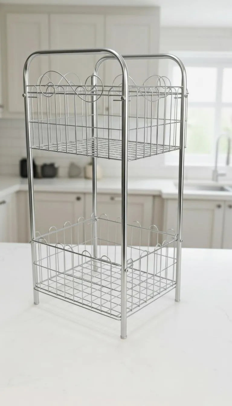 Two Tier Chrome Metal Fruit Basket