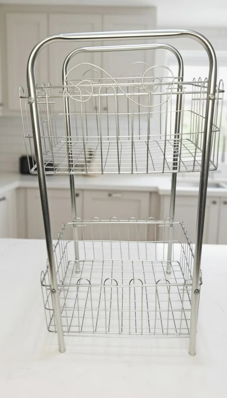 Two Tier Chrome Metal Fruit Basket