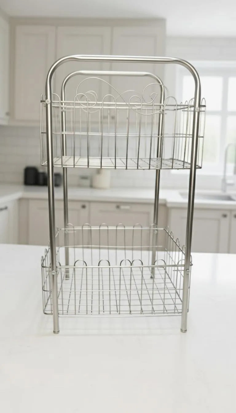 Two Tier Chrome Metal Fruit Basket