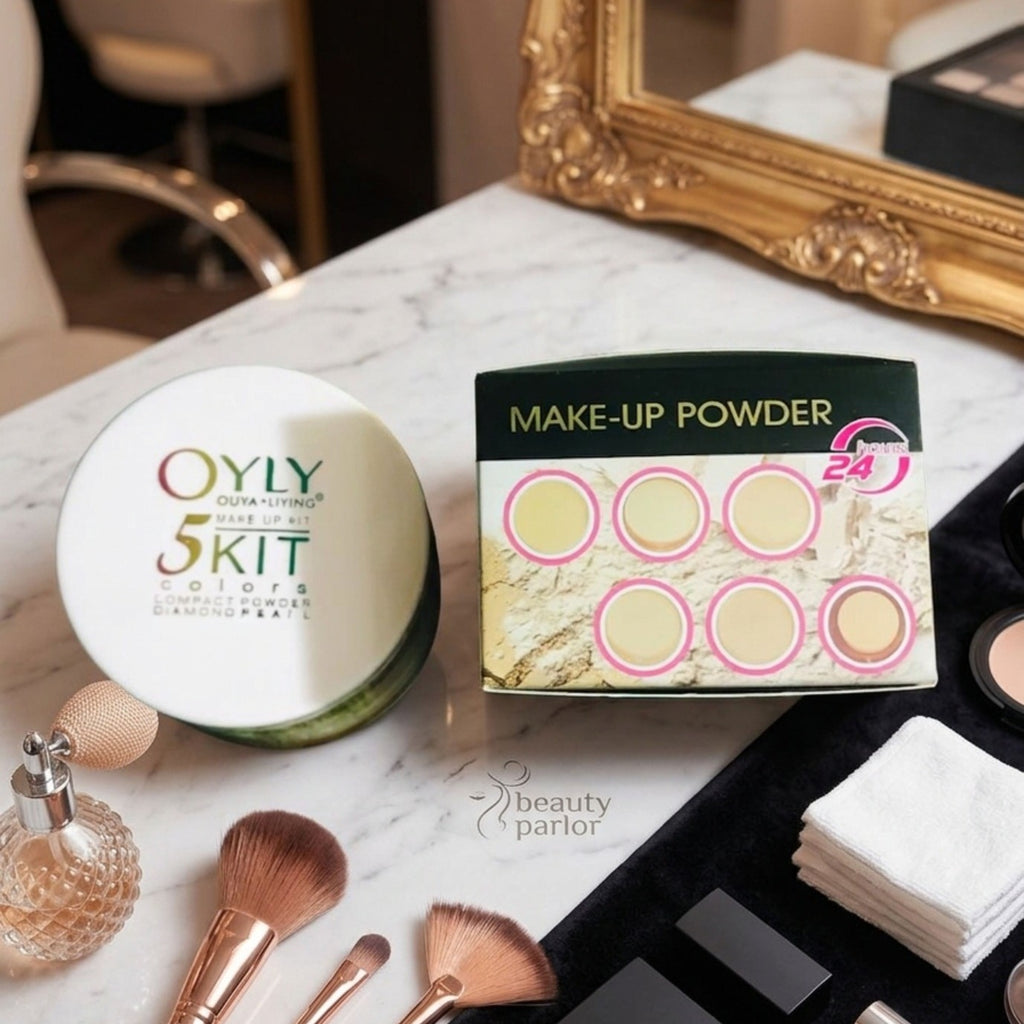 OYLY 5 In 1 Compact Face Powder Kit With 5 Shades Long Lasting Smooth Finish