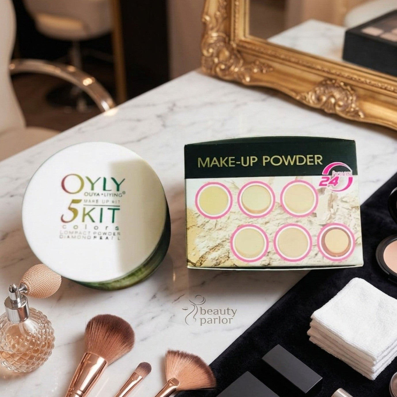 OYLY 5 In 1 Compact Face Powder Kit With 5 Shades Long Lasting Smooth Finish